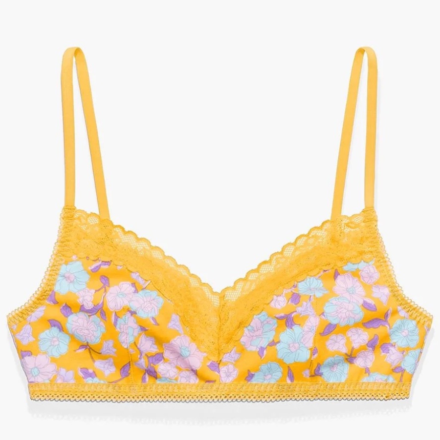 Cotton Essentials Bralette Yellow Amber Mini Flower Power Print